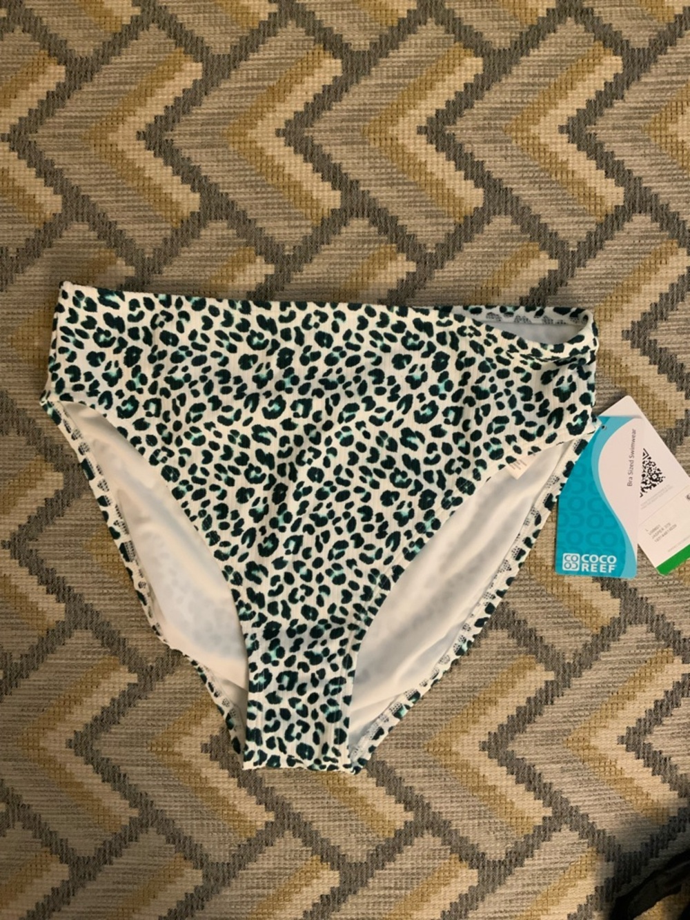 Coco Reef Teal and White Leopard High Waist Swim Bottoms
